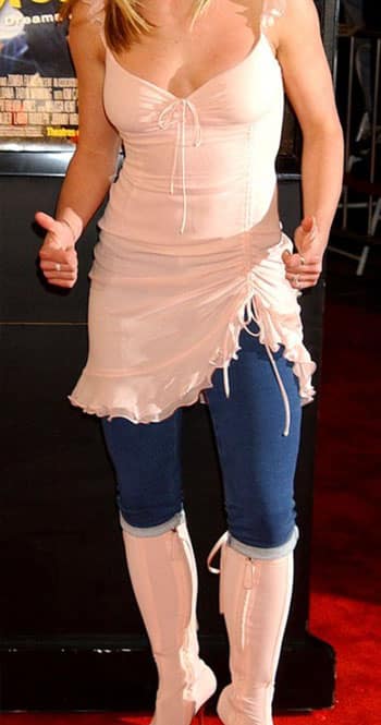 skirt over blue jeans early 2000s