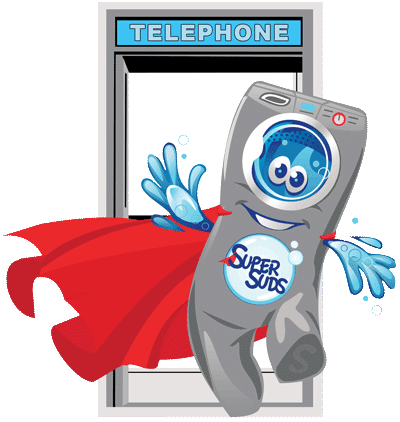 SuperSuds Sudzy Superman phone booth Contact Us page image